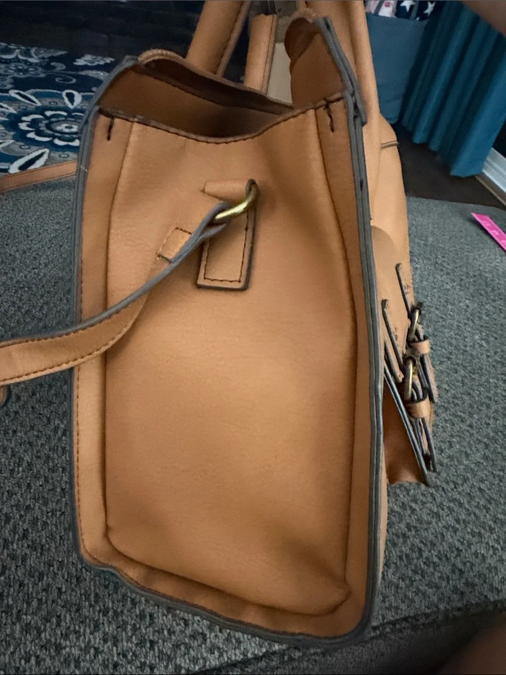 Classic Tan Leather Satchel Handbag with Front Pocket a.n.a. NEW